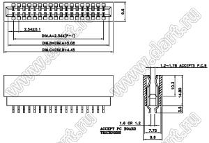 2225S-62 (SL-62, S-62M-2.54-5) слот прямой, шаг 2,54 мм, 62 контакта