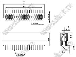 2225R-36 (SL-36R, S-36L-2.54-5) слот угловой, шаг 2,54 мм, 36 контактов