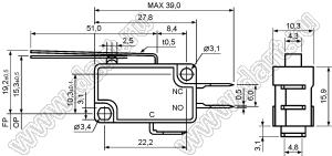 KW11-7-31DB52B (VM16-03N-90) микропереключатель концевой с рычагом 51мм