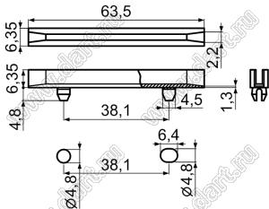 BCG-250(W) направляющая платы; L=63,5мм; нейлон-66 (UL); белый