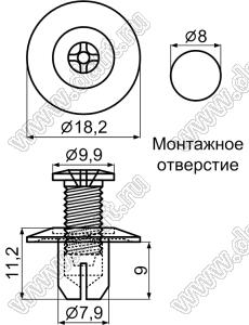 PR-1 пистон монтажный; нейлон-66 (UL); черный