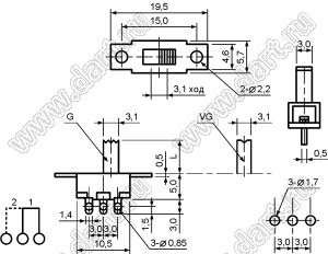 SS-12F15-G4 переключатель движковый прямой 1P2T