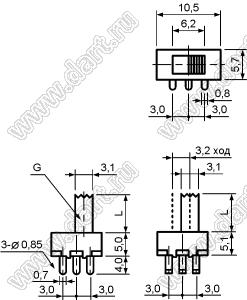 SS-12F20-G4 переключатель движковый прямой 1P2T