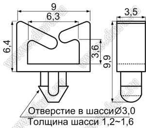 MWS-1 фиксатор жгута проводов с защелкой в панель; нейлон-66 (UL); натуральный