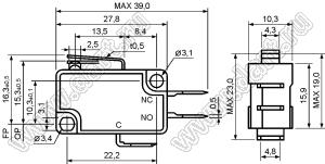 KW11-7-1B11DB14B (VM3-01N-150) микропереключатель концевой с рычагом 14мм