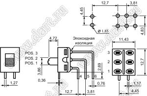 TS-11L-A3-2-Q-E-H (2P2T) переключатель движковый ON-ON