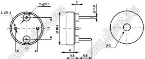 XY-152A (1750TPA) излучатель звука D=17,0мм H=4,4мм; F=4000±500Гц