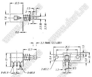 PS-22F26L переключатель нажимной 2P2T с фиксацией