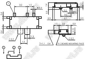 MSK-12C02 (IS-1290A, CUS-12B) переключатель движковый угловой 1P2T миниатюрный для поверхностного монтажа