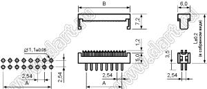 4403-12 (FDC-12) колодка IDC, шаг 2,54x2.54 мм на плоский кабель (шлейф) с шагом 1,27 мм для монтажа в отверстия; 2x6-конт.
