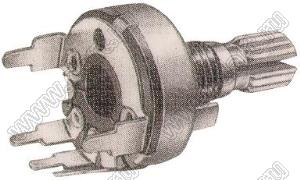 RV17NP1-20KQ-B5K (RV17-S-K4-B5K-20KQ) потенциометр роторный (17мм) 5 кОм линейный вертикальный в плату, вал металлический 18 зубов, длина вала 20мм