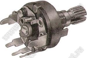 RV17SP1-20KQ-A5K потенциометр роторный (17мм) 5 кОм с выключателем вертикальный в плату, вал металлический 18 зубов, длина вала 20мм