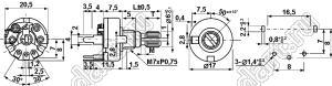 RV17SP1-20KQ-A5K потенциометр роторный (17мм) 5 кОм с выключателем вертикальный в плату, вал металлический 18 зубов, длина вала 20мм