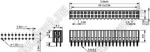 2214CS-04G-86 розетка однорядная прямая , длина 8,6 мм, шаг 2,54 мм, 2х2 контакта