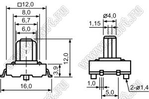 TD-12EB-X кнопка тактовая SMD; 12x12x12мм; фигурный толкатель