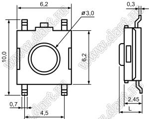 TD-20XA-X (TSTP025W-250BH-SM2.5, IT-1157) T/R кнопка тактовая SMD; 6,2x6,2x2,5мм; в ленте на катушке