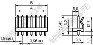 2219S-06 (PWL-6, A3961-06A, Molex 0009652068) вилка на плату прямая с фиксатором, шаг 3,96 мм, 6 контактов; шаг 3,96мм; пластик; 6-конт.