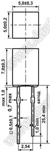 QDX-557UY (DR5N-134) светодиод квадратный 5x5 мм; желтый; 580...595нм; корпус диффузный; 1,9...2,3V; 200...250мКд; 120°