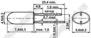 DB5RV-438ABCA светодиод овальный 4,5x5,8 мм; синий; 465нм; корпус прозрачный; 3,3V; 1400мКд; 25/70°