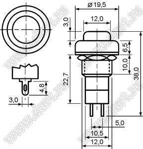 PB-10BY (PBS-11BY) OPEN переключатель кнопочный без фиксации OFF-(ON), контакты нормально разомкнутые, желтый/черный