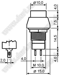 DS-451 (SPB-10B) переключатель кнопочный без фиксации OFF-(ON), контакты нормально разомкнутые, серый/черный