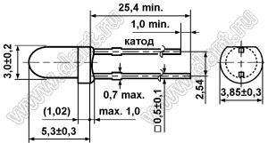 3034R1C-CSE-D светодиод круглый 3 мм; красный; 620...635нм; корпус прозрачный; 1,9…2,3V; 10000...15000мКд; 25°