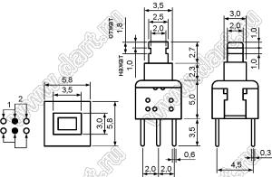 MPS-580N (PS580N NO LOCK) переключатель кнопочный 2P2T (5,8x5,8мм) без фиксации