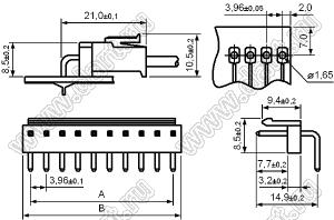 2114R-13 (PWL2-13R, A3962-13AW, MV-396™ Molex 0359781320) вилка угловая на плату, шаг 3,96 мм, 13 контактов; шаг 3,96мм; пластик; 13-конт.