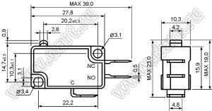 KW11-7-1B11DA15B (VM16-00N-190) микропереключатель концевой без рычага