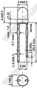 DY-3Y4SD-A светодиод; 3мм; желтый 590нм; 80-100мкд; 60град.