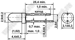 DB3J-446ARA светодиод круглый 3 мм; красный; 645нм; корпус прозрачный; 1,9…2,3V; 1300мКд; 30°