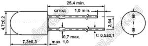 DB4-134 светодиод круглый 4,7x7,3 мм без юбки; желтый; 585…589нм; корпус диффузный; 2,1V; 15мКд; 50°