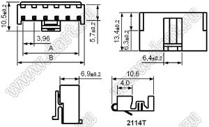 2114H-14 (PHU2-14, VHR-14N, A3962-14Y, MV-396™ Molex 0359771400) корпус розетки на кабель, шаг 3,96 мм, 14 контактов; шаг 3,96мм; пластик; 14-конт.