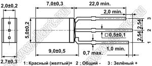 BL-SESG940/1V3-9E12-SG26 светодиод двухцветный прямоугольный 2x5x7 мм; красный/зеленый; 630/520нм; корпус прозрачный; 1,9...2,4/2,0...2,5V; 50/50мКд; 140°