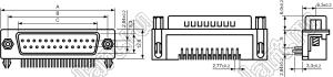 DS1037-09M-A (5504-09P-A, DRB-09MA) вилка на плату (X=8,08±0,38 мм), шестигранный винт, 9 контактов