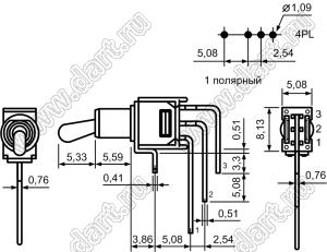 TS-8-SEQE-H (TS-41L, 2MS1T1B1M7QES) переключатель рычажный угловой ON-ON