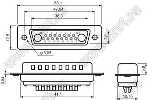 17W2S0S0A100000 комбинированный мощный угловой D-SUB разъем (розетка)