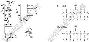 RL-S3620OCAW (SA36-11EWA Kingbright) индикатор светодиодный 1x7 сегм.; 0,36"; 1-разр.; 7-сегм.; красный; общий анод; 14,0x7,5мм