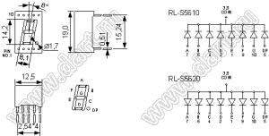 RL-S5610VCBW/015 индикатор светодиодный 1x7 сегм.; 0,56"; 1-разр.; 7-сегм.; красный; общий катод; 19,0x12,5мм