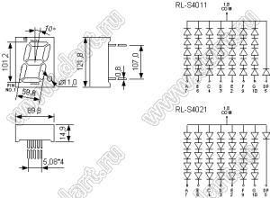 RL-S4011SBRW (SC40-18SRWA Kingbright) индикатор светодиодный 1x7 сегм.; 4,0"; 1-разр.; 7-сегм.; 4,0"; красный; общий катод; 121,8x89,8мм