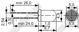 RL50-HY213 светодиод круглый 5мм, дисп. корпус, желтый 585нм 45 град