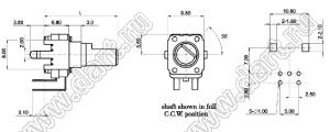 R0902G-JD1-B103 потенциометр роторный (9мм) 10 кОм линейный веритикальный в плату, вал пластиковый 40 зубов, L=15мм