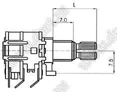 R121SG-5B1-B332-0G02 потенциометр роторный (12мм) 2x3,3 кОм линейный с выключателем сдвоенный монтаж на провод, вал металлический 18 зубов, длина вала 30мм