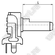 R1216N-YA2-10C503 потенциометр роторный (12мм) 50 кОм обратно-логарифмический горизонтальный в плату, вал пластиковый 18 зубов, длина вала 15мм