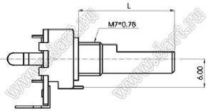 R1216N-BD1-B203 потенциометр роторный (12мм) 20 кОм линейный вертикальный в плату, вал пластиковый с лыской, длина вала 20мм