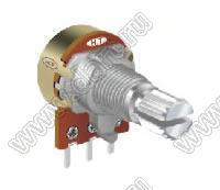 R1210N-2A1-A503 потенциометр роторный (12мм) 50 кОм логарифмический горизонтальный в плату, вал металлический 18 зубов, длина вала 15мм