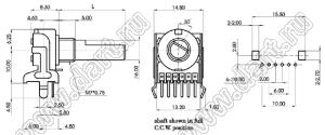 R1212G-3A3-B503 потенциометр роторный (12мм) 50 кОм линейный R1216N-YA2, вал металлический 18 зубов, длина вала 20мм