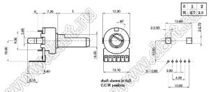 R1216G-VD1-B503 потенциометр роторный (12мм) 50 кОм линейный вертикальный в плату, вал пластиковый 40 зубов, длина вала 5мм