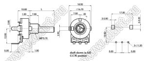 R1614N-AD1-B103 потенциометр роторный (16мм) 10 кОм линейный вертикальный в плату, вал пластиковый с лыской, длина вала 15мм