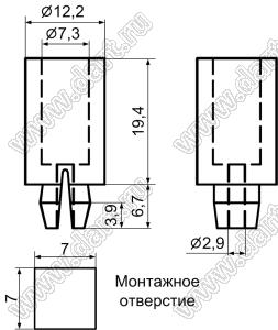 ESS-19 фиксатор платы с защелкой в шасси; t=2,0мм; нейлон-66 (UL); натуральный